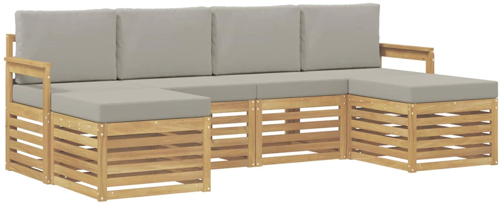 Lauko sofos komplektas 5 vnt. 6 vietos Balta ir šviesiai pilka