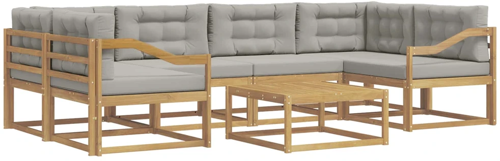Lauko sofos komplektas 5 vnt. 6 vietos Balta ir šviesiai pilka