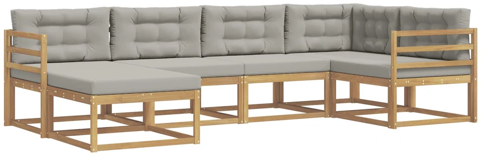 Lauko sofos komplektas 5 vnt. 6 vietos Balta ir šviesiai pilka