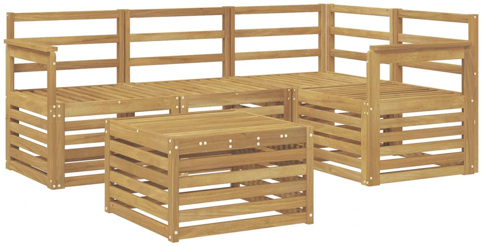 Lauko sofos komplektas 5 vnt. Balta Kietos akacijos mediena