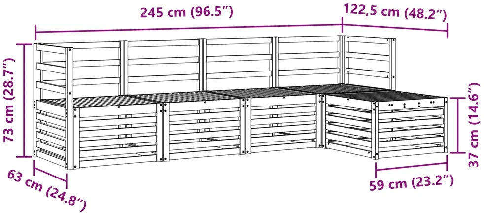 Lauko sofos komplektas 5 vnt. 5 vietos Balta