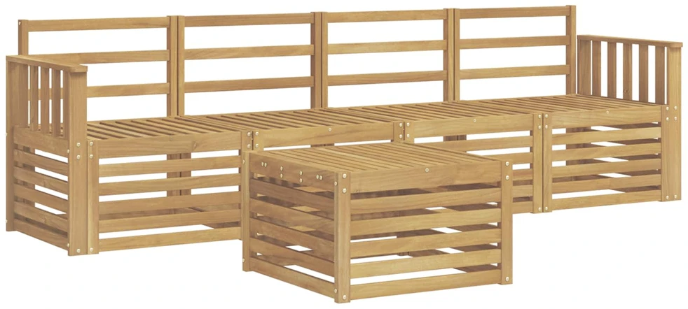 Lauko sofos komplektas 5 vnt. Balta Kietos akacijos mediena