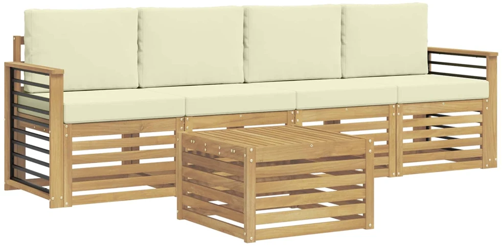 Lauko sofos komplektas 5 vnt. 4 vietos Baltas and Kreminis