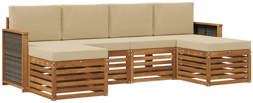 Lauko sofos komplektas 5 vnt. 6 vietos Natūralus ir bežinis