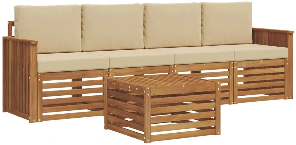 Lauko sofos komplektas 5 vnt. 4 vietos Natūralus ir bežinis
