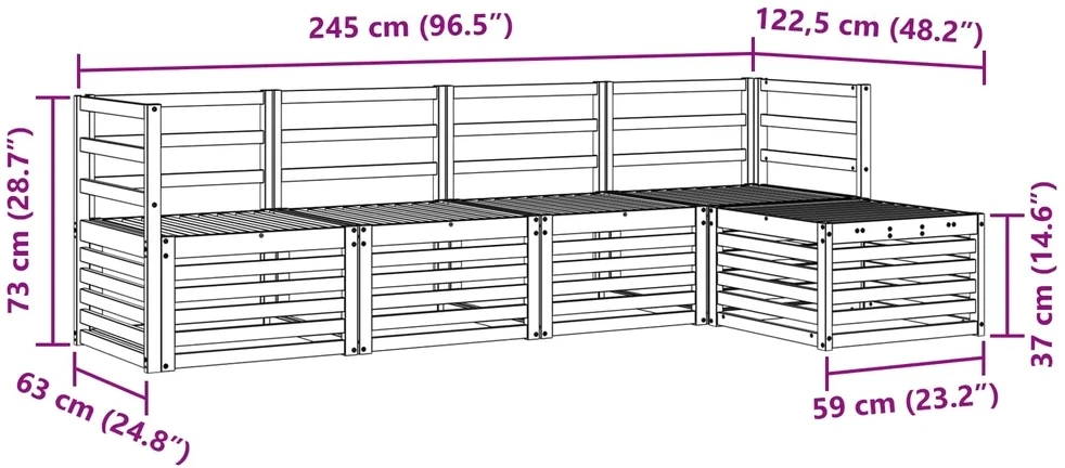 Lauko sofos komplektas 5 vnt. 5 vietos Natūrali