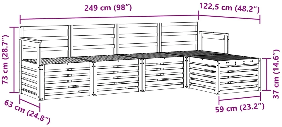 Lauko sofos komplektas 5 vnt. 5 vietos Natūrali