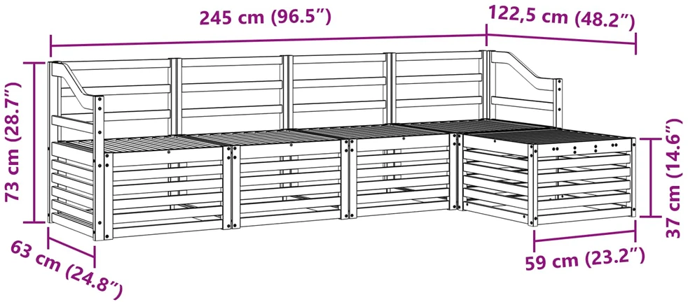 Lauko sofos komplektas 5 vnt. Natūrali