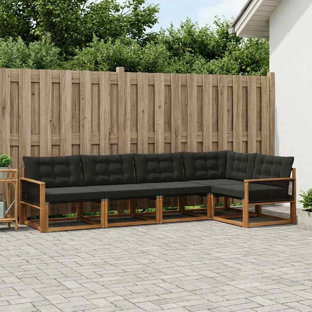 Lauko sofos komplektas 5 vnt. Natūrali ir juoda