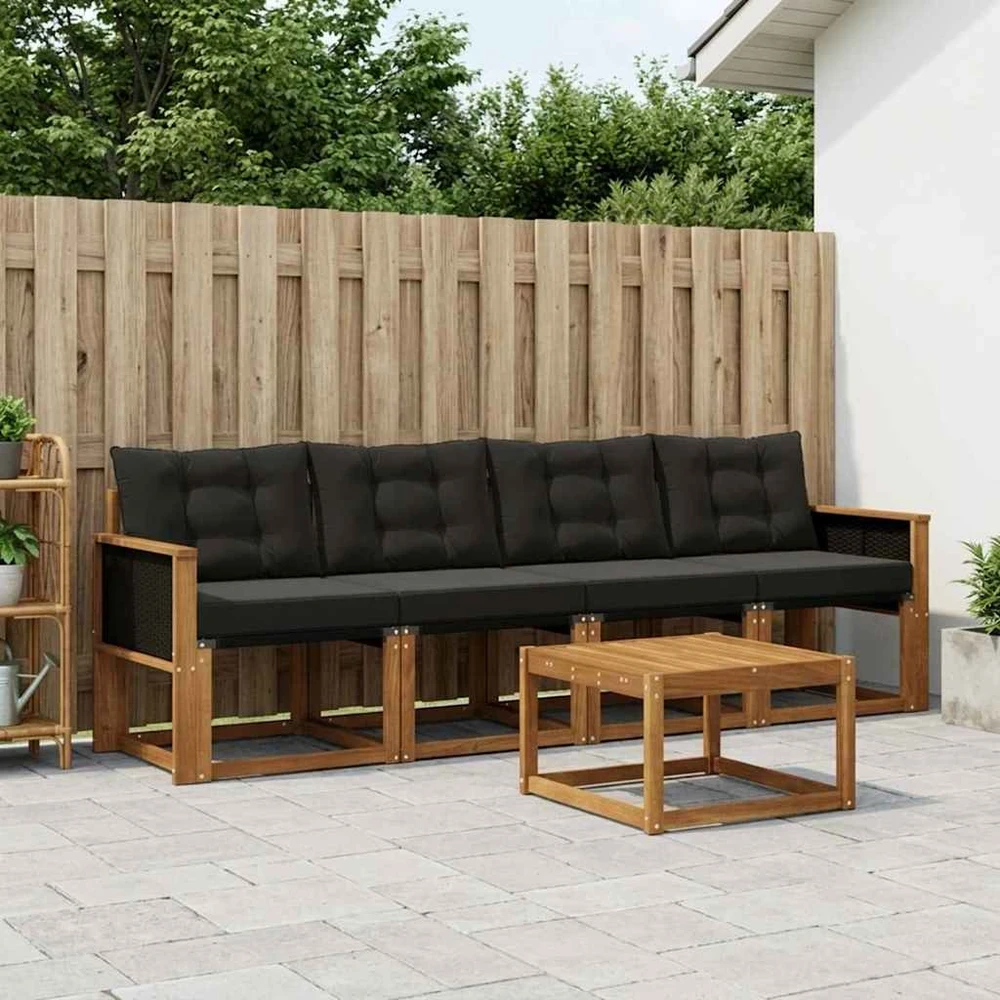 Lauko sofos komplektas 5 vnt. Natūrali ir juoda