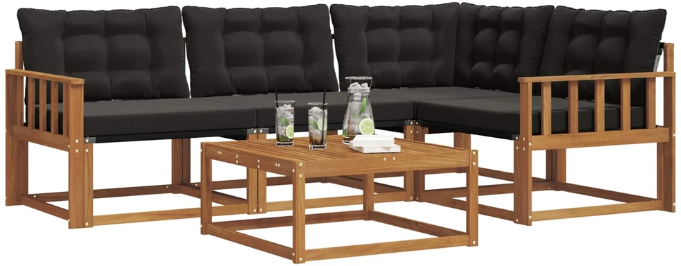 Lauko sofos komplektas 5 vnt. Natūrali ir juoda