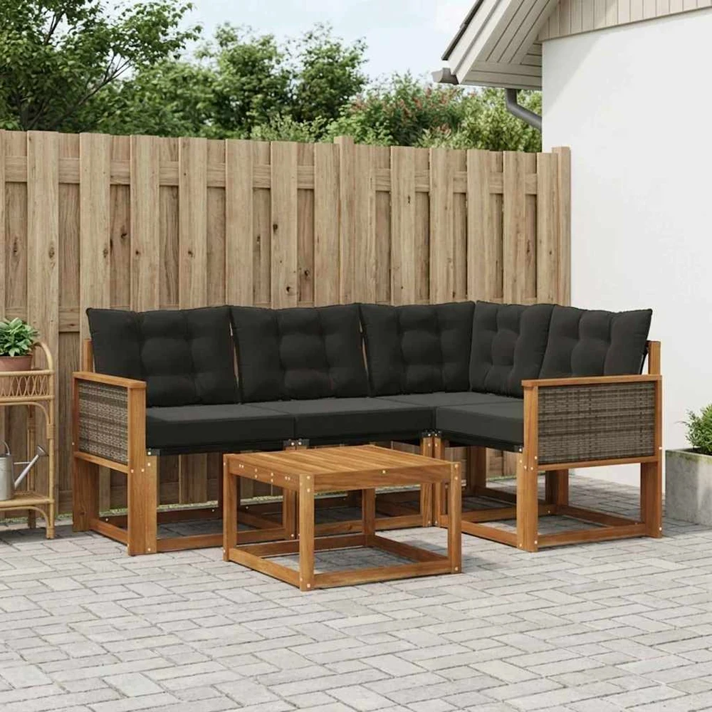 Lauko sofos komplektas 5 vnt. Natūrali ir juoda