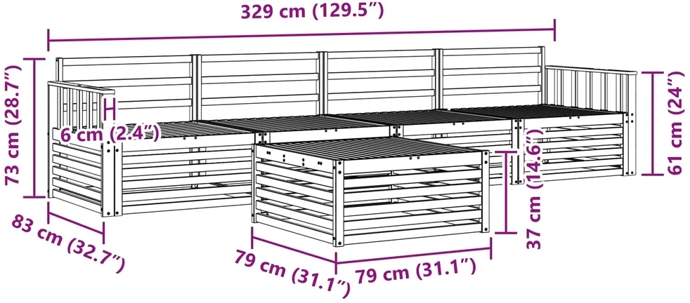 Lauko sofos komplektas 5 vnt. 4 vietos Natūrali