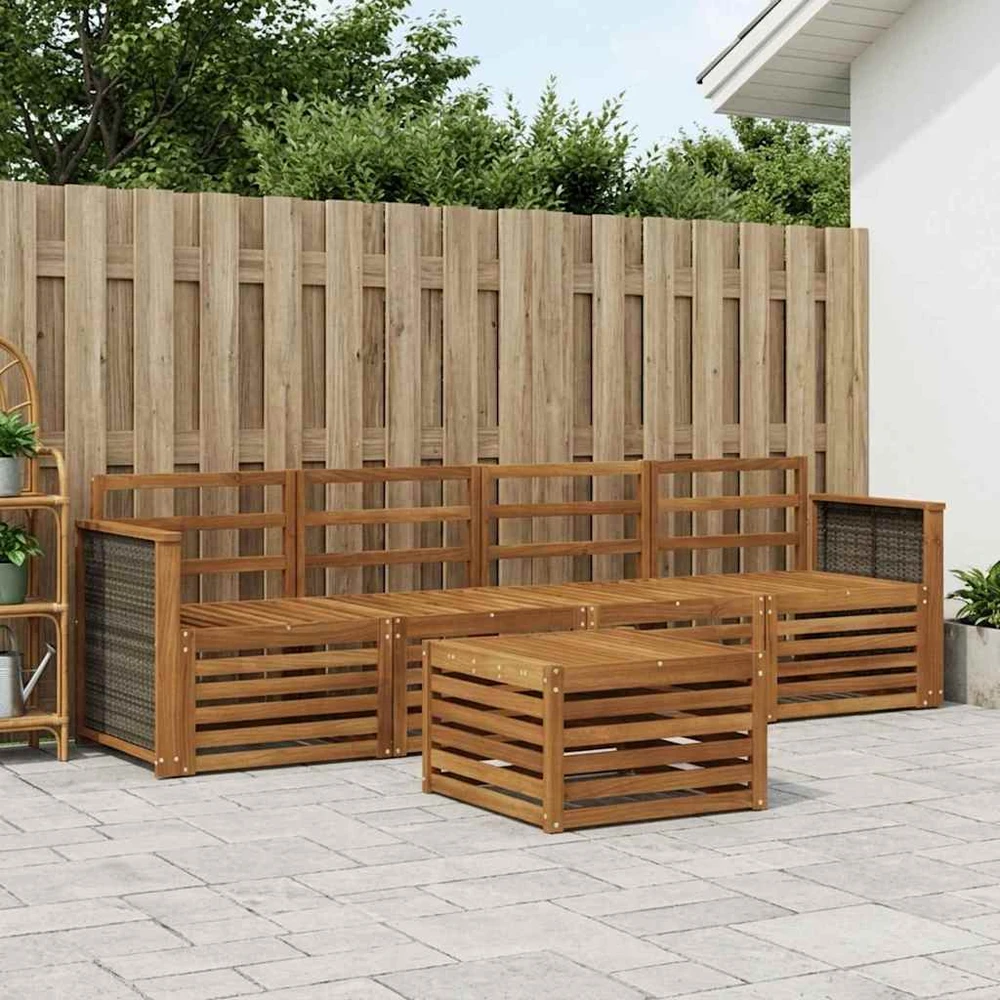 Lauko sofos komplektas 5 vnt. Natūrali Kietos akacijos mediena