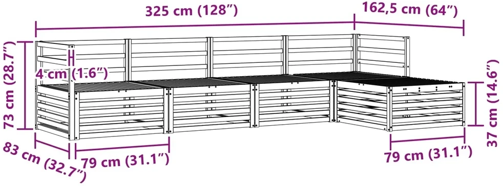 Lauko sofos komplektas 5 vnt. 4 vietos Natūrali