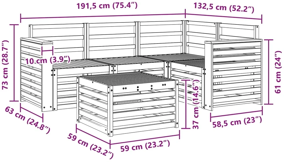 Lauko sofos komplektas 5 vnt. 4 vietos Natūrali
