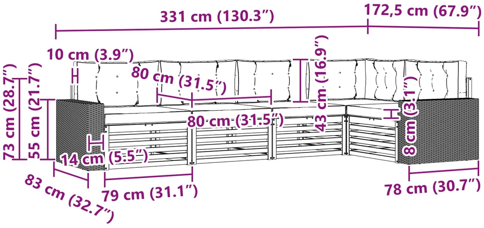 Lauko sofos komplektas 5 vnt. Natūralus ir grietinėlė