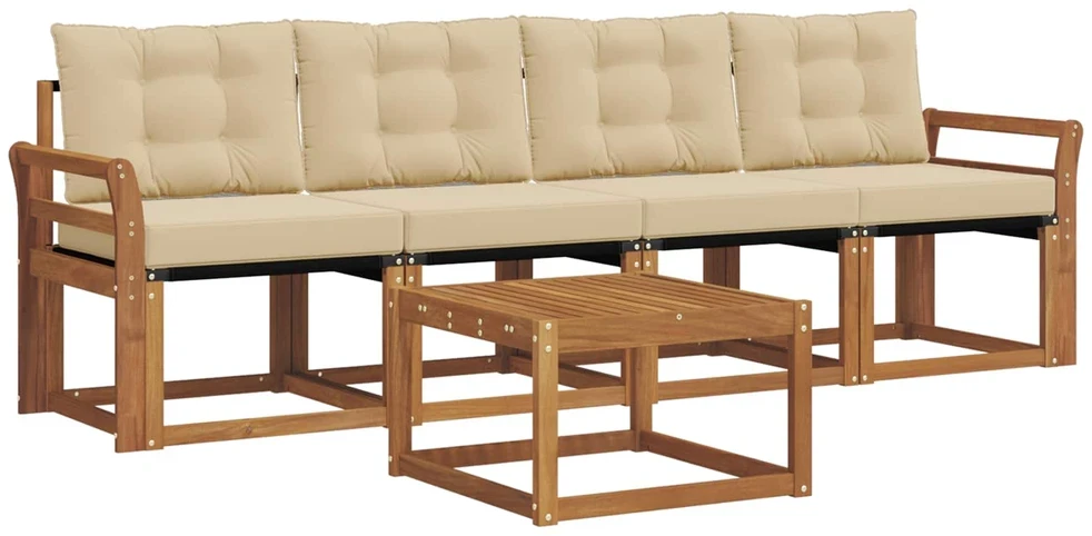 Lauko sofos komplektas 5 vnt. 4 vietos Natūralus ir bežinis