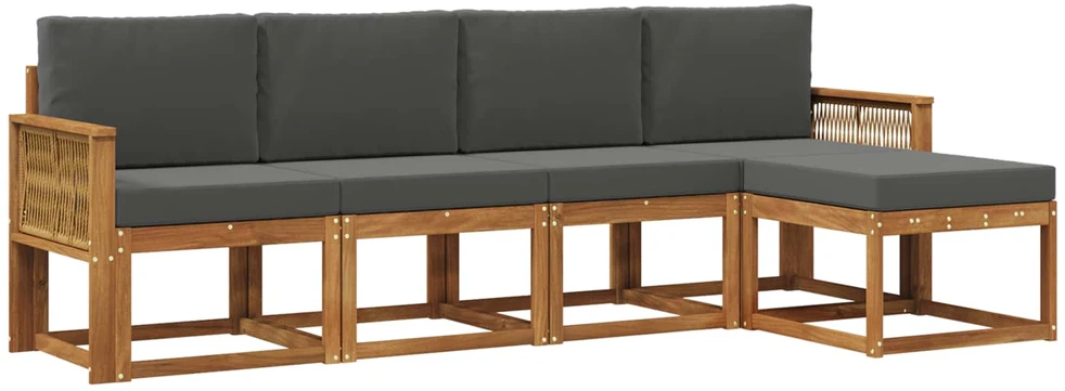 Lauko sofos komplektas 5 vnt. 5 vietos Natūralus ir antracitas