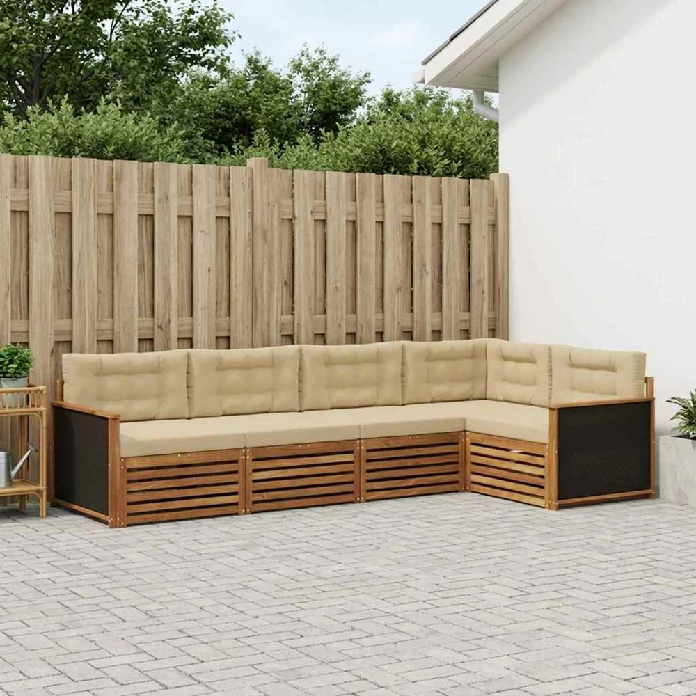 Lauko sofos komplektas 5 vnt. Natūralus ir bežinis Poliesteris