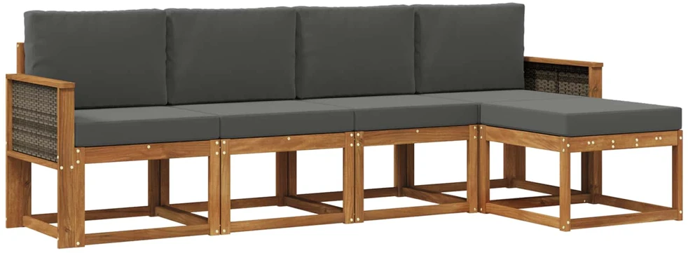 Lauko sofos komplektas 5 vnt. 5 vietos Natūralus ir antracitas