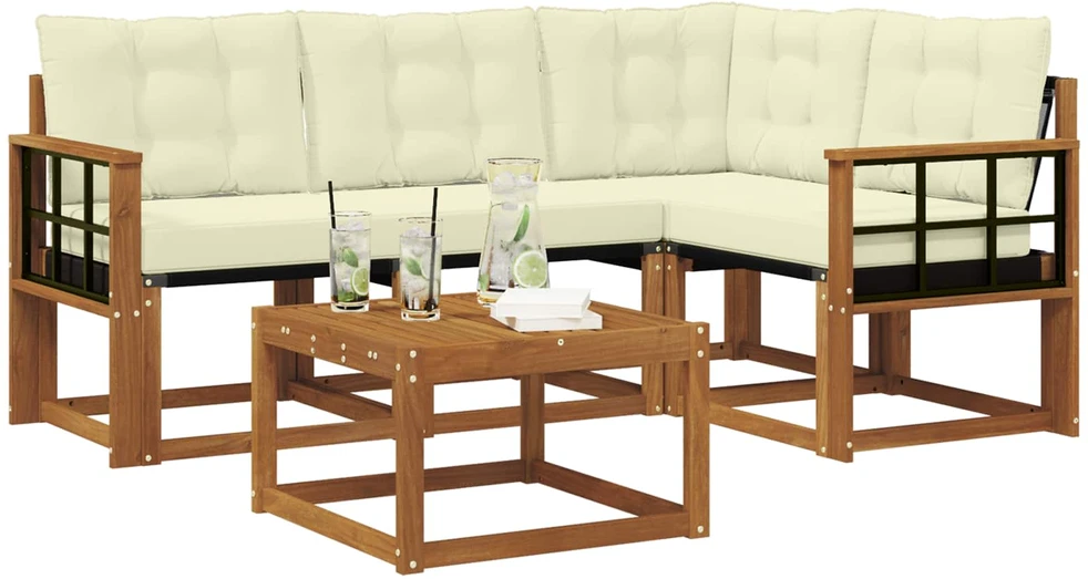 Lauko sofos komplektas 5 vnt. 4 vietos Natūralus ir grietinėlė