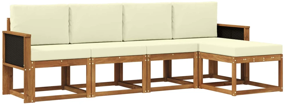 Lauko sofos komplektas 5 vnt. 5 vietos Natūralus ir grietinėlė