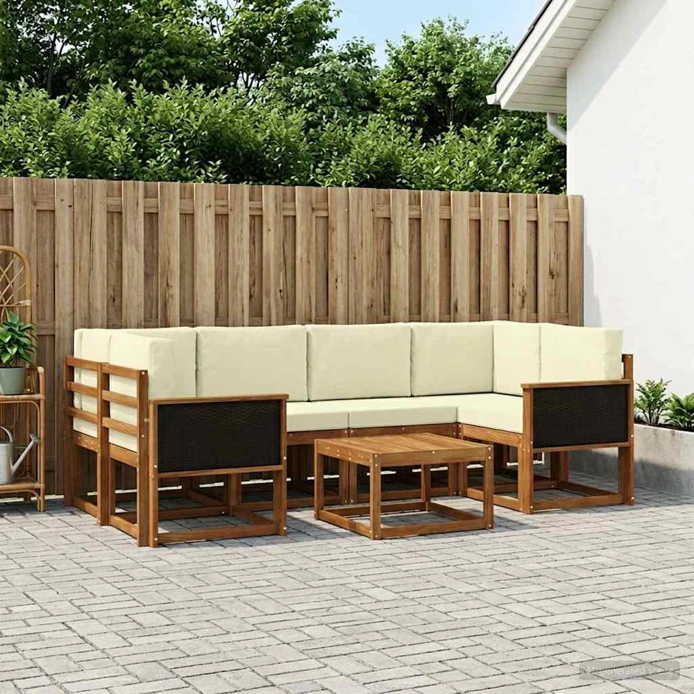 Lauko sofos komplektas 5 vnt. 6 vietos Natūralus ir grietinėlė