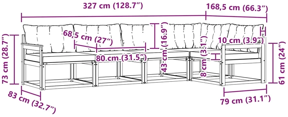 Lauko sofos komplektas 5 vnt. Natūralus ir grietinėlė