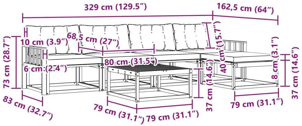 Lauko sofos komplektas 6 vnt. 4 vietos Balta ir kreminė