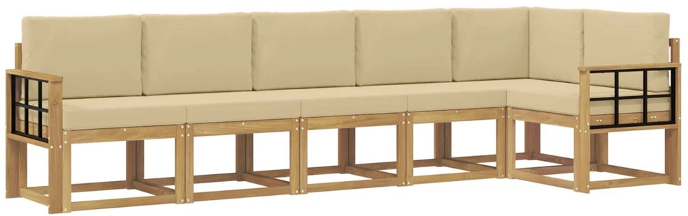 Lauko sofos komplektas 6 vnt. Balta ir kreminė Poliesteris