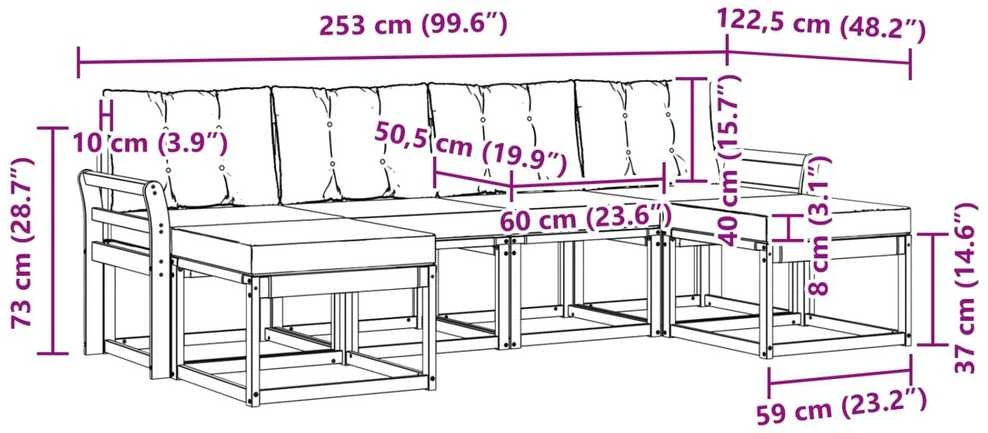Lauko sofos komplektas 6 vnt. Natūrali ir šviesiai pilka