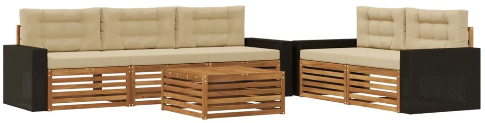 Lauko sofos komplektas 6 vnt. Natūralus ir bežinis