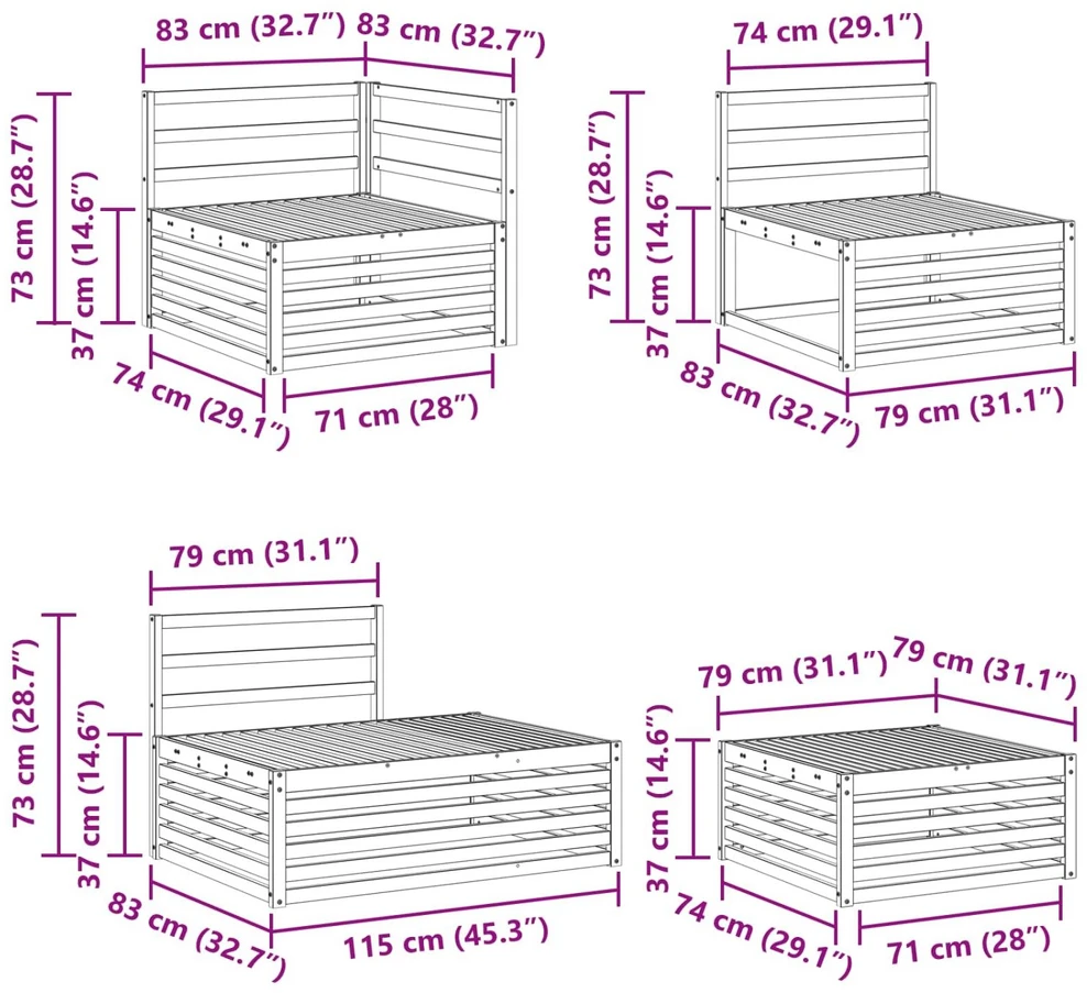 6 vnt. Lauko sofos komplektas Balta