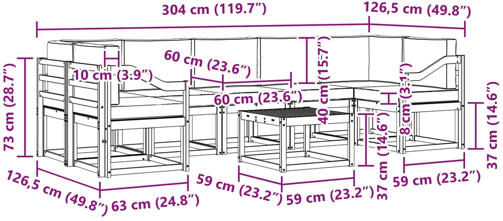 Lauko sofos komplektas 6 vnt. 7 vietos Balta ir antracito