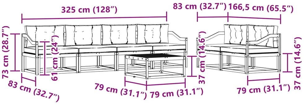 Lauko sofos komplektas 6 vnt. Balta ir antracito