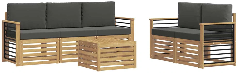 Lauko sofos komplektas 6 vnt. 5 vietos Balta ir antracito
