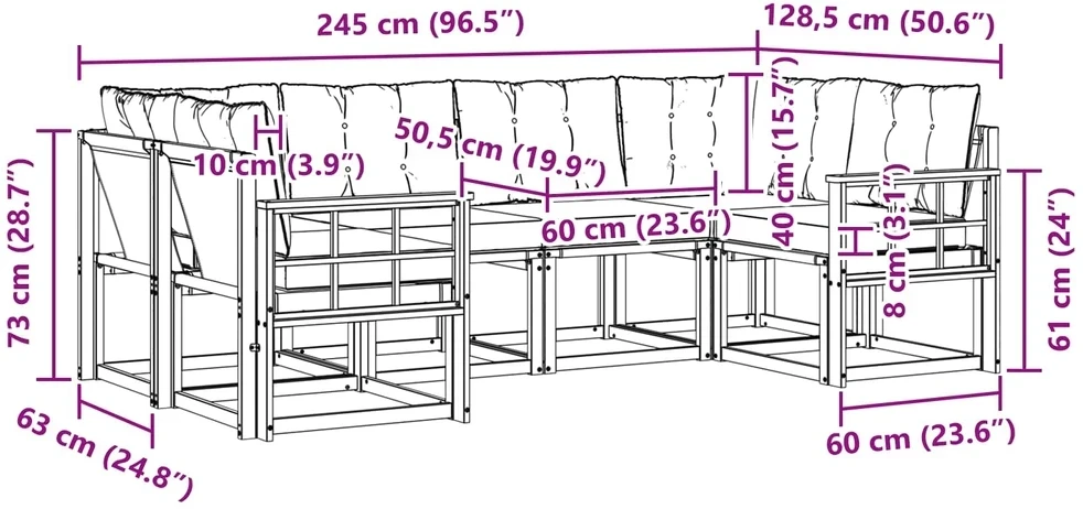 Lauko sofos komplektas 6 vnt. 6 vietos Balta ir juoda
