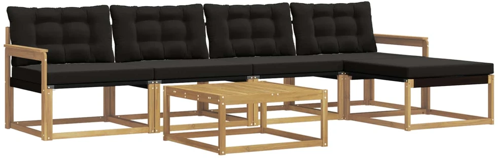 Lauko sofos komplektas 6 vnt. 4 vietos Balta ir juoda