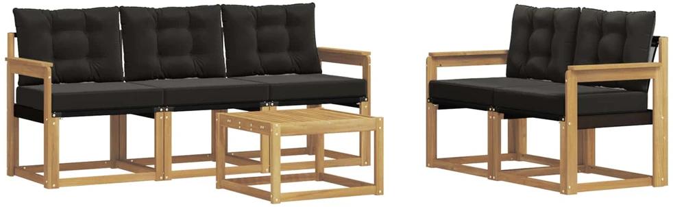 Lauko sofos komplektas 6 vnt. 5 vietos Balta ir juoda