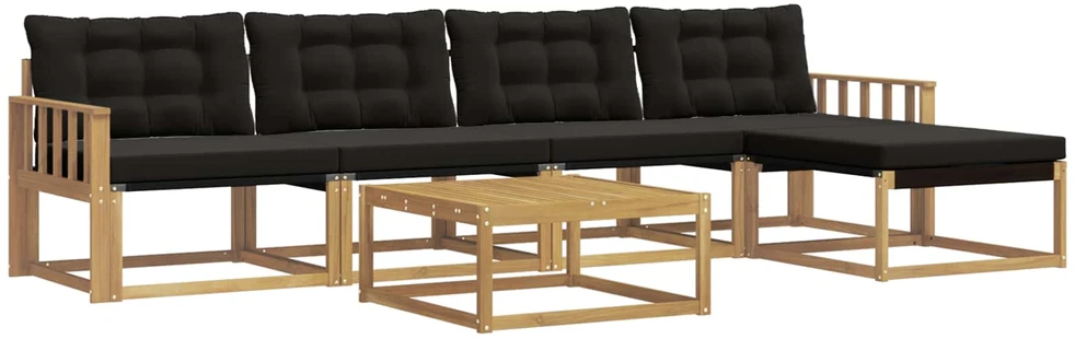 Lauko sofos komplektas 6 vnt. 4 vietos Balta ir juoda
