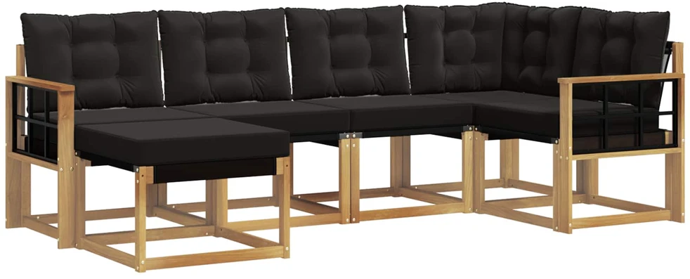 Lauko sofos komplektas 6 vnt. 6 vietos Balta ir juoda