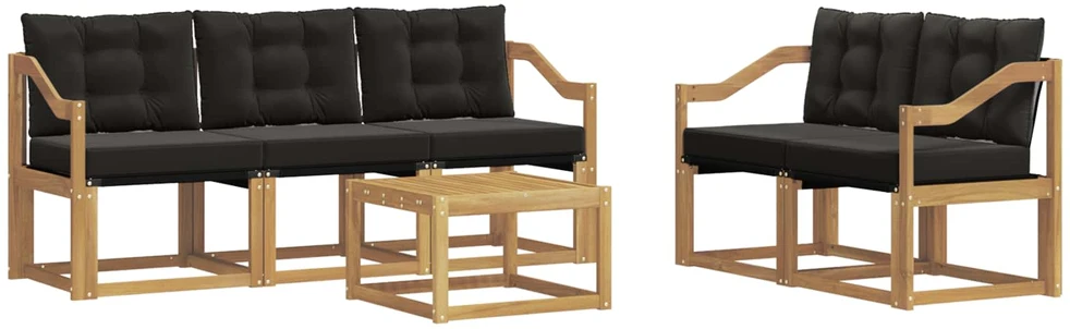Lauko sofos komplektas 6 vnt. 5 vietos Balta ir juoda