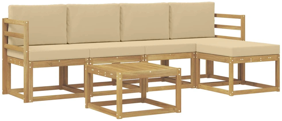 Lauko sofos komplektas 6 vnt. 5 vietos Balta ir kreminė