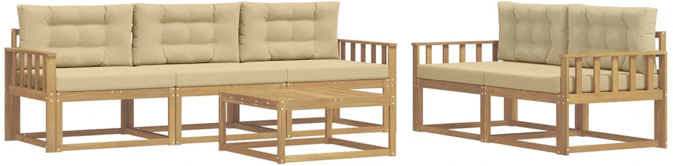 Lauko sofos komplektas 6 vnt. 5 vietos Balta ir kreminė