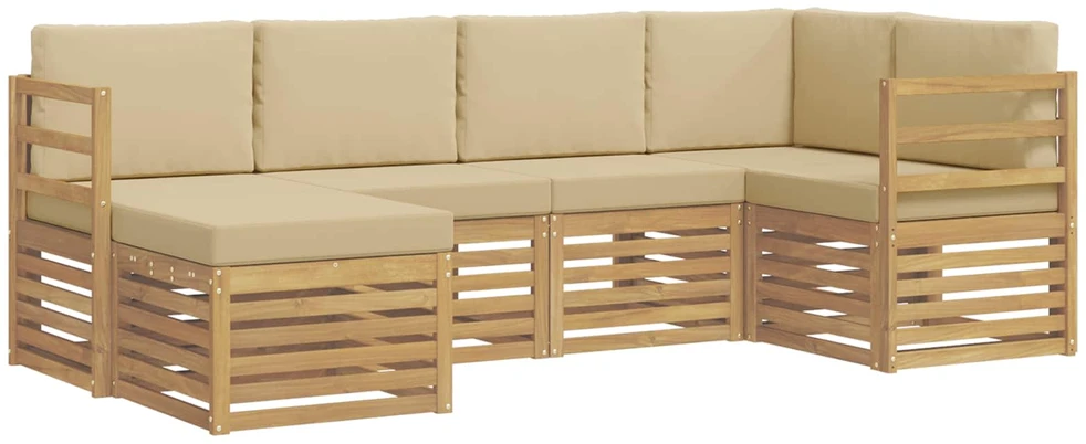 Lauko sofos komplektas 6 vnt. 5 vietos Balta ir kreminė