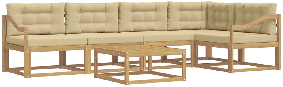 Lauko sofos komplektas 6 vnt. 5 vietos Balta ir kreminė