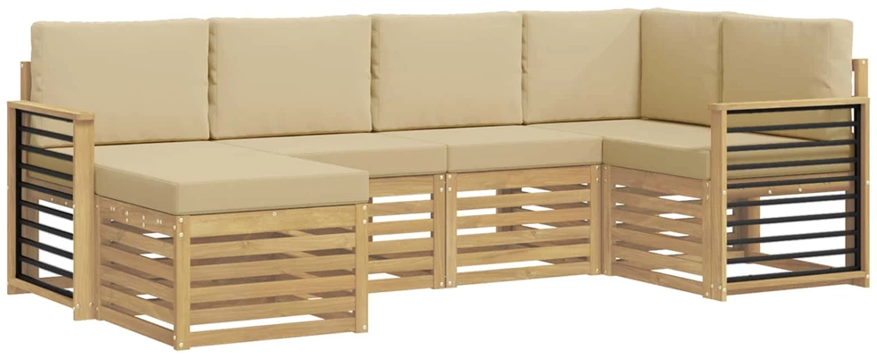 Lauko sofos komplektas 6 vnt. 5 vietos Balta ir kreminė