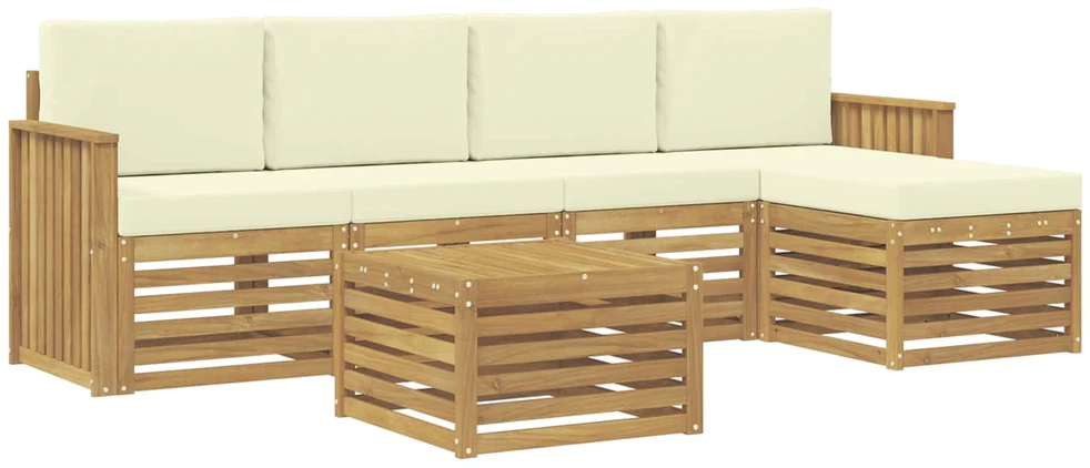 Lauko sofos komplektas 6 vnt. 5 vietos Balta ir kreminė