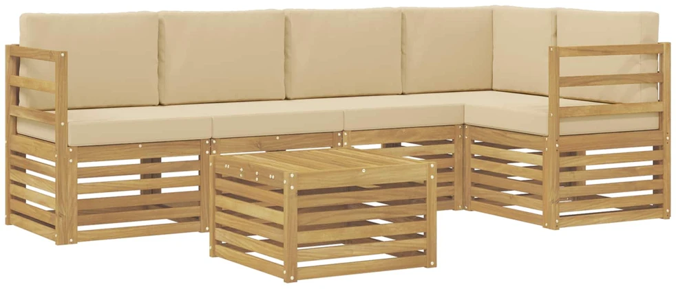 Lauko sofos komplektas 6 vnt. 5 vietos Balta ir kreminė